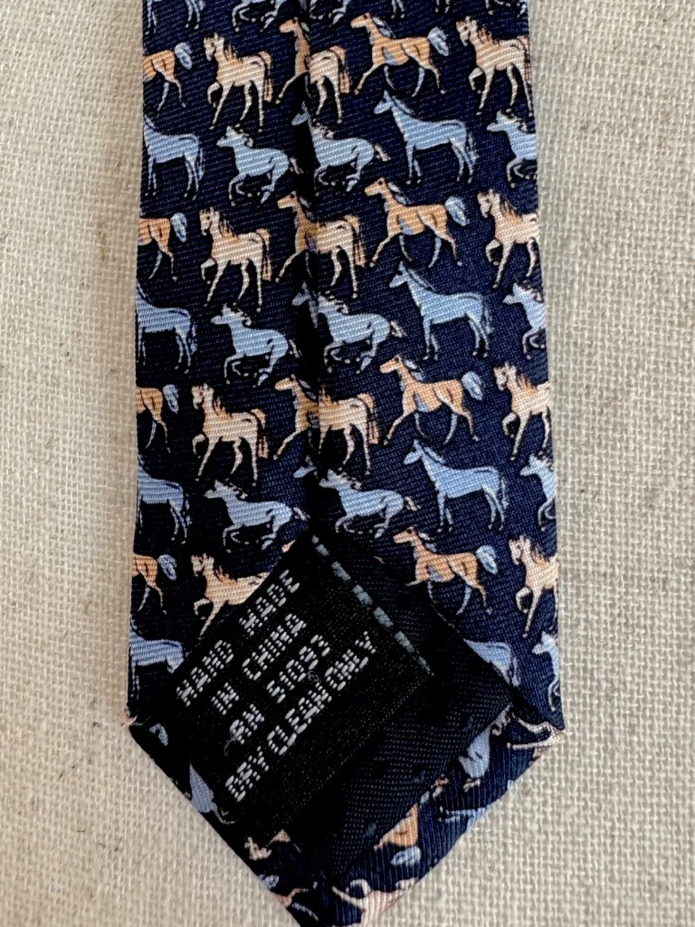 Vintage Men's 100% Silk Tie, Horses Prancing & Sitting, by Tango, Navy Blue, 60